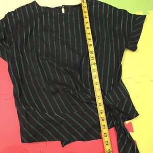 Hanita Italy Women's Metallic Green Striped Wrap Top Sz XS Black Shimmer Blouse